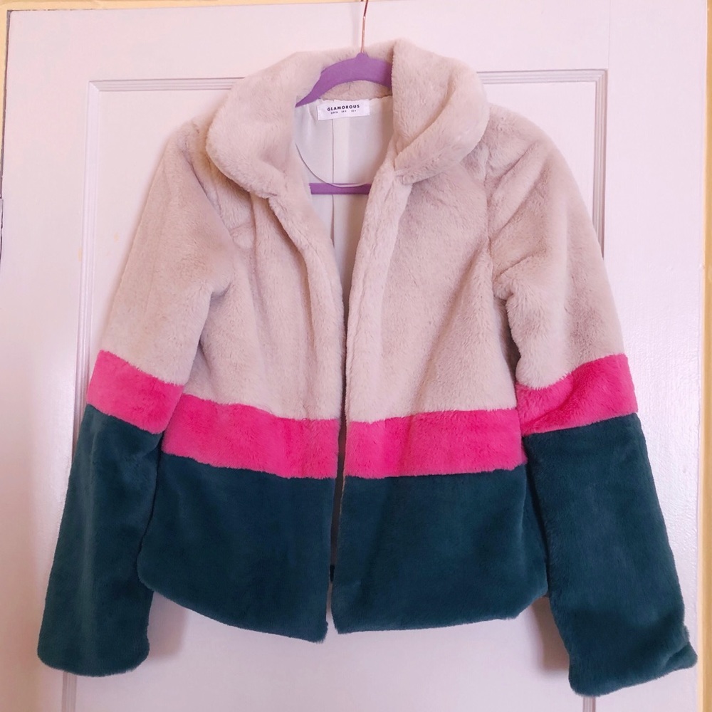 Ban.do Glamorous Teddy Fake Fur Colorblock Jacket